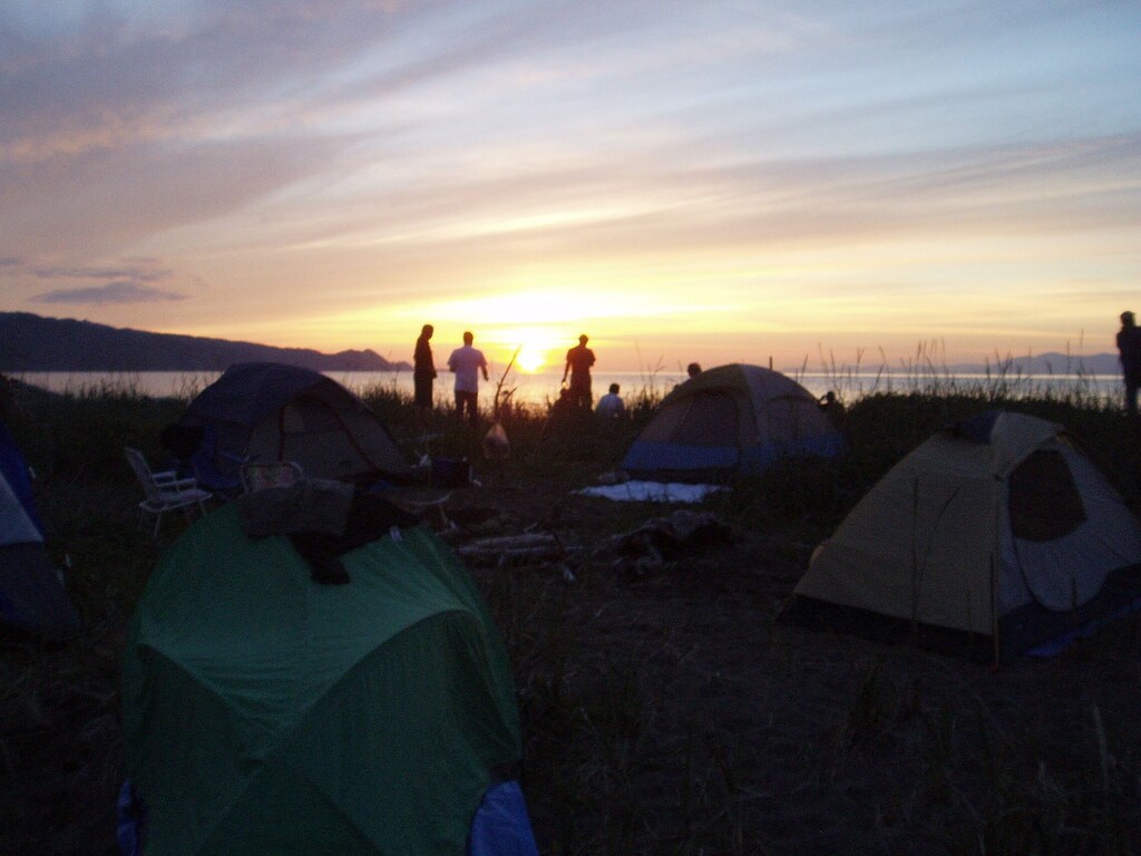 Sunset view from beach tent site